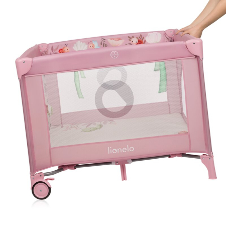 Tarc de joaca, Lionelo, Mille Plus, Pliabil, Include saltea cu densitate T25, 4 jucarii cu velcro, Manere textile, Geanta de transport, Cu roti si inchidere laterala, Pereti din plasa pentru vizibilit [5]