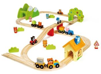 Trenulete jucarii - Trenulet din lemn cu 55 de piese - House of Toys