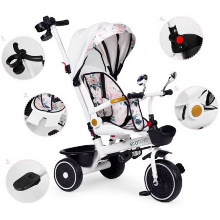 Tricicleta pentru copii, scaun rotativ 360°, roti din spuma EVA, Ecotoys WQL-186 [7]