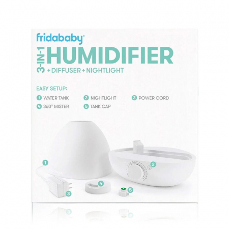 Umidificator Fridababy BreatheFrida cu ultrasunete 3 in 1 Ultra silentios Include difuzor de uleiuri esentiale si lumina de veghe cu oprire automata Rezervor BPA Free Alb [9]