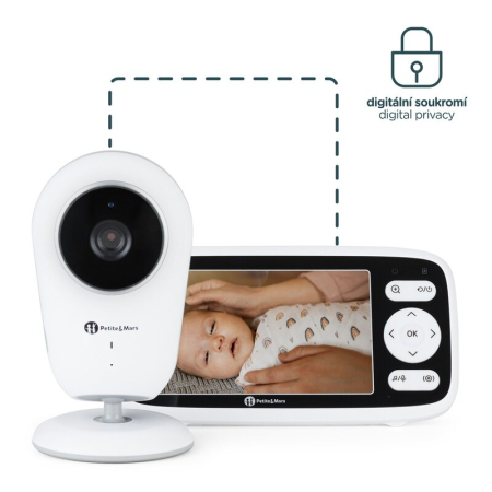 Video monitor, Petite&Mars, Nano 4.0, Ecran HD, Zoom digital 3-, Raza de actiune 300m, Suport pentru pana la 4 camere, Comunicare bidirectionala, 8 melodii, Alb [9]