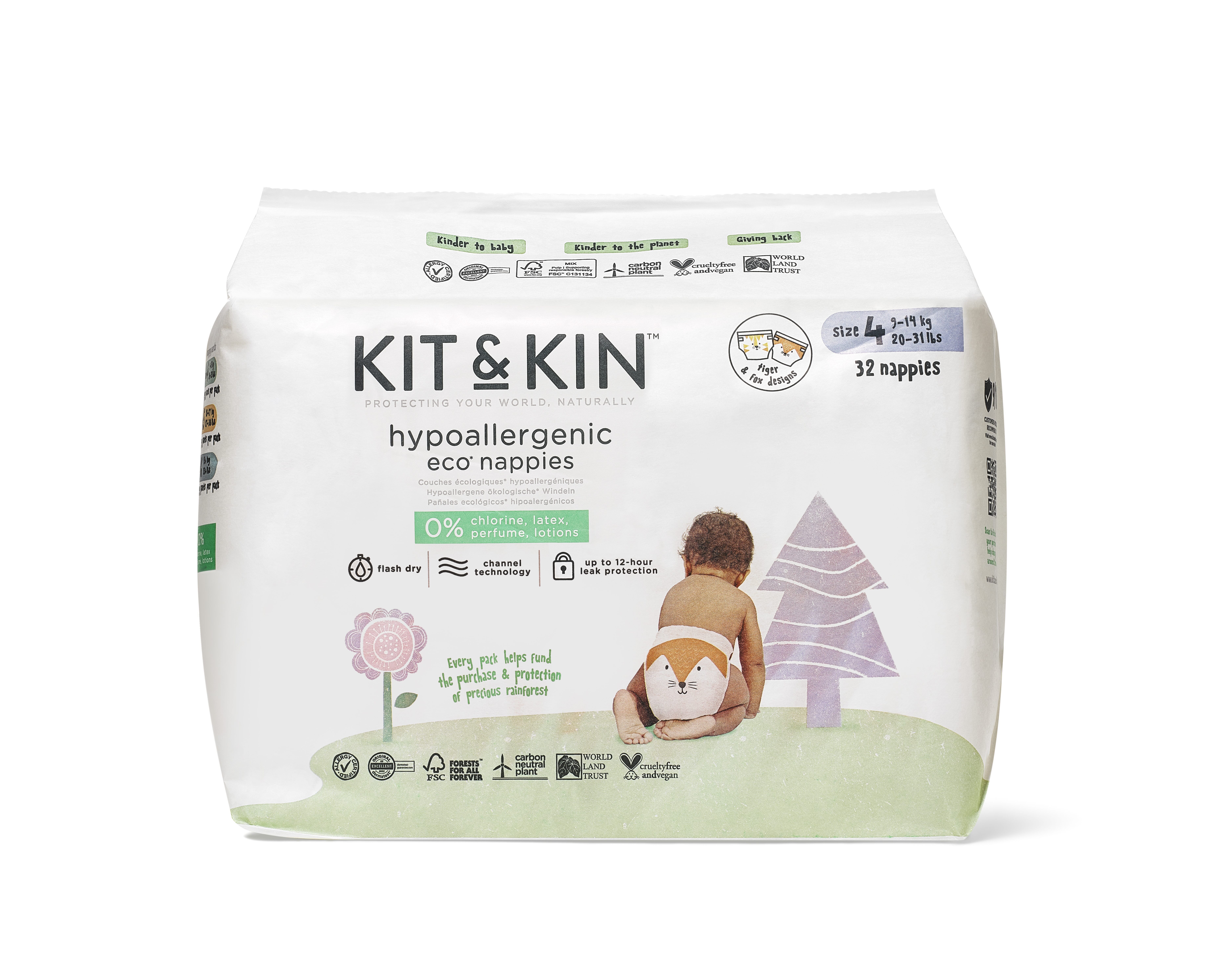 Home - Scutece Hipoalergenice Eco Kit&Kin, Marimea 4, 9-14 kg , 32 buc