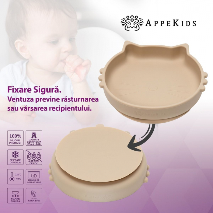 Set Diversificare, AppeKids, 100% Silicon, Kitty - Bubble Beige [2]