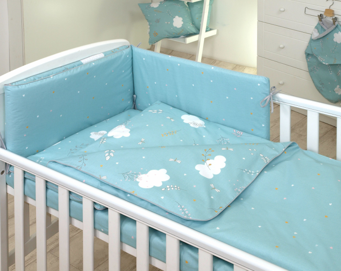 AMY - Lenjerie 3 piese Cu protectie laterala Airy din Bumbac, 120x60 cm, Blue [2]