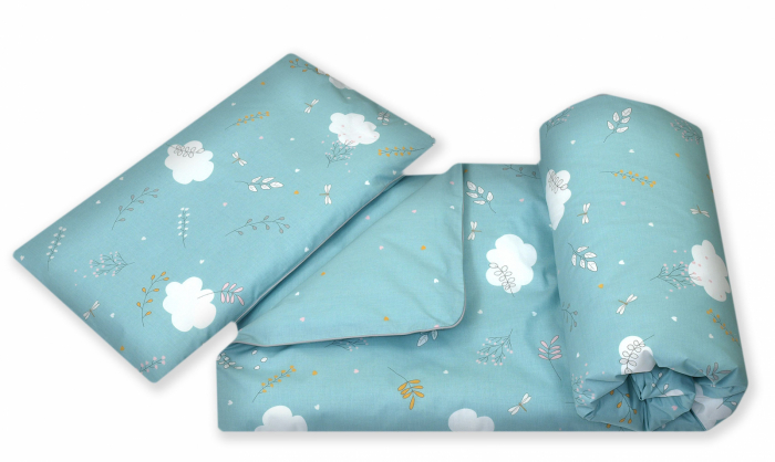 AMY - Lenjerie 3 piese Cu protectie laterala Airy din Bumbac, 120x60 cm, Blue [5]