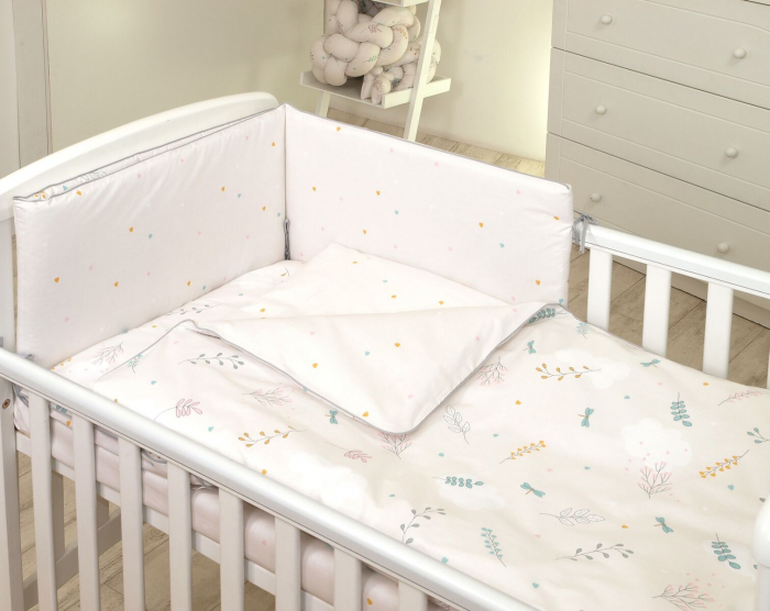AMY - Lenjerie 3 piese Cu protectie laterala Airy din Bumbac, fata dubla, 120x60 cm, Bej [2]