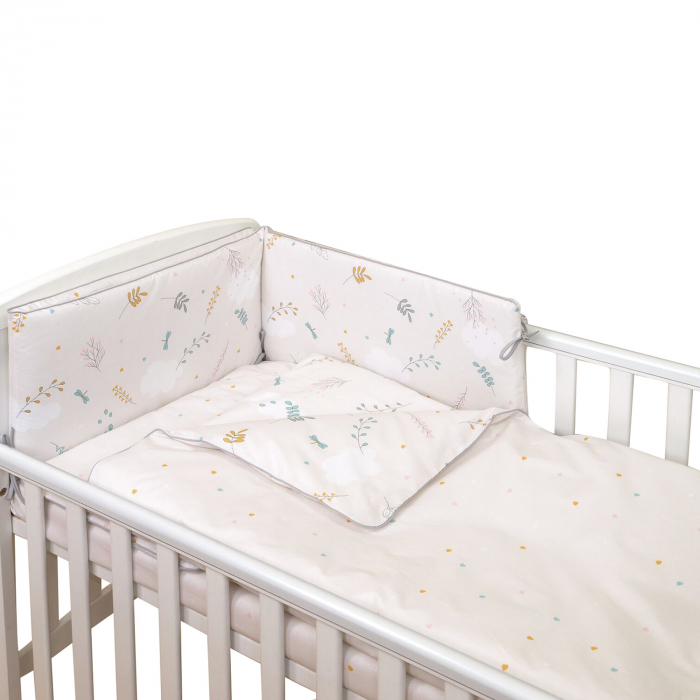 AMY - Lenjerie 3 piese Cu protectie laterala Airy din Bumbac, fata dubla, 120x60 cm, Bej [9]