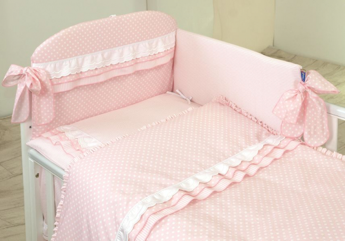 AMY - Lenjerie 3 piese Cu protectie laterala Baby Chic din Bumbac, 120x60 cm, Roz [3]