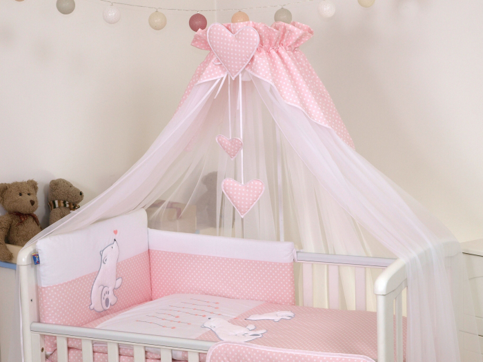 AMY - Lenjerie 3 piese Cu protectie laterala Bear Heart din Bumbac, 120x60 cm, Roz [2]