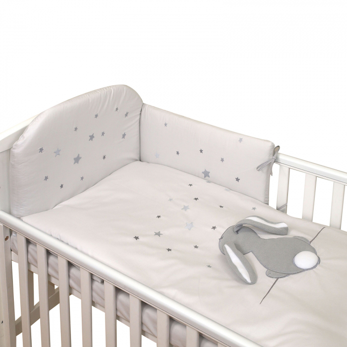AMY - Lenjerie 3 piese Cu protectie laterala Fluffy din Bumbac, 120x60 cm, Gri [2]