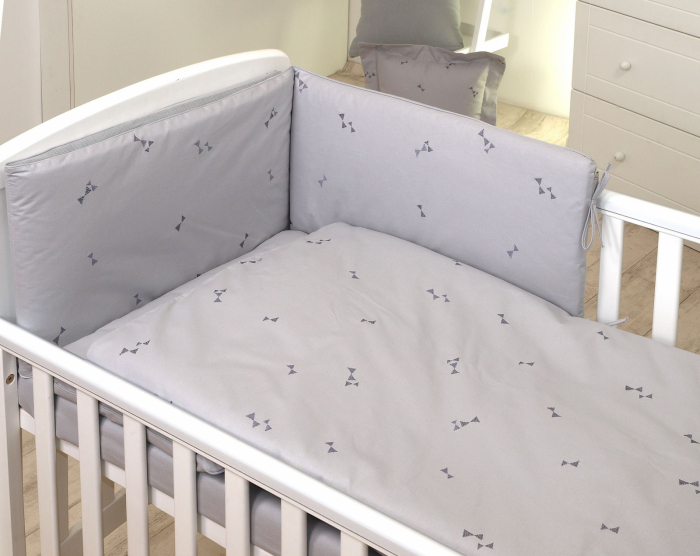 AMY - Lenjerie 3 piese Cu protectie laterala Pure Tricot Reversibila din Bumbac, 120x60 cm, Gri [2]