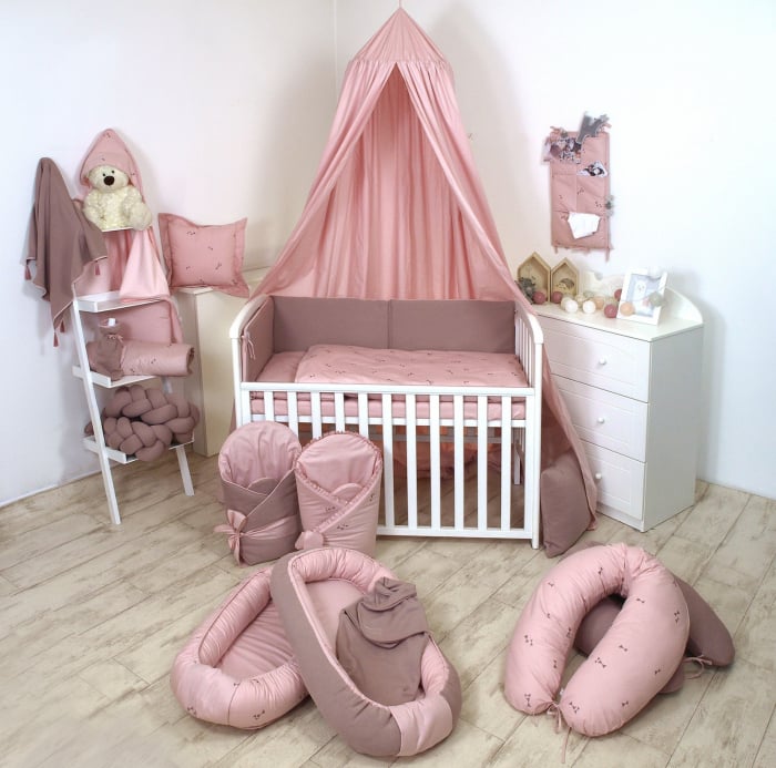 AMY - Lenjerie 3 piese Cu protectie laterala Pure Tricot Reversibila din Bumbac, 120x60 cm, Rose [3]