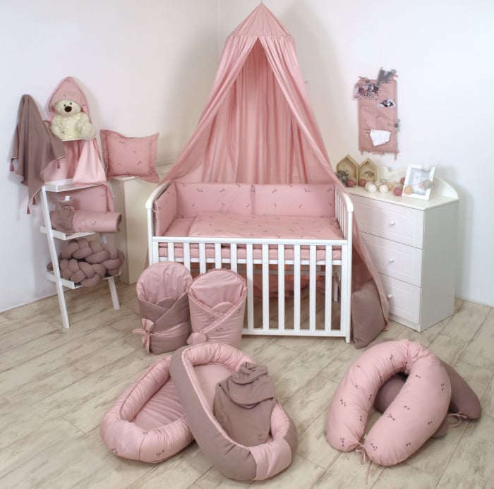 AMY - Lenjerie 3 piese Cu protectie laterala Pure Tricot Reversibila din Bumbac, 120x60 cm, Rose [4]