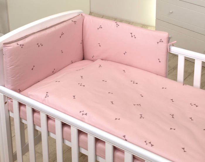AMY - Lenjerie 3 piese Cu protectie laterala Pure Tricot Reversibila din Bumbac, 120x60 cm, Rose [2]
