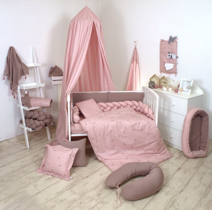 AMY - Lenjerie 3 piese Cu protectie laterala Pure Tricot Reversibila din Bumbac, 120x60 cm, Rose [8]