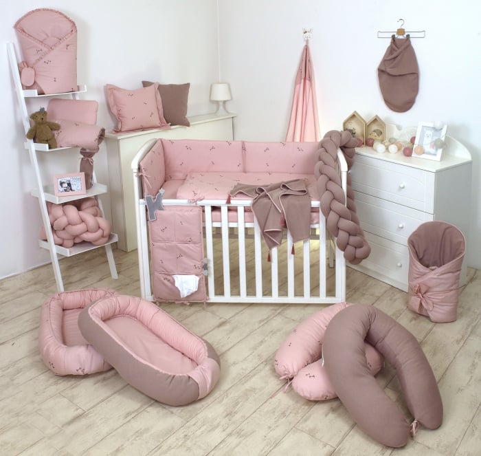 AMY - Lenjerie 3 piese Cu protectie laterala Pure Tricot Reversibila din Bumbac, 120x60 cm, Rose [7]