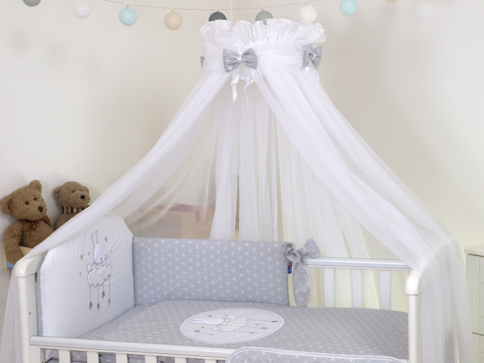 AMY - Lenjerie 3 piese Cu protectie laterala Sky Bunny din Bumbac, 120x60 cm, Gri [2]