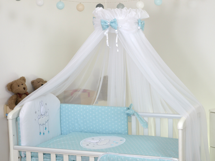 AMY - Lenjerie 3 piese Cu protectie laterala Sky Bunny din Bumbac, 120x60 cm, Turcoaz [2]