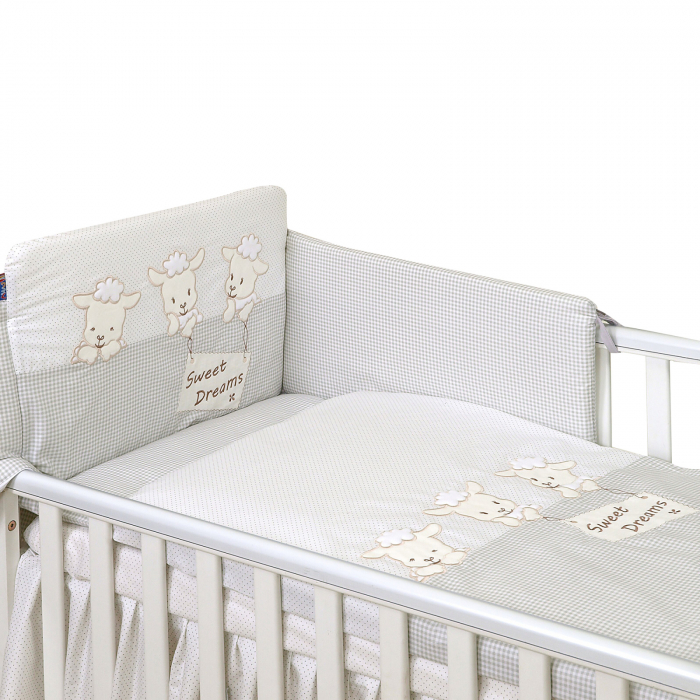 AMY - Lenjerie 3 piese Cu protectie laterala Sweet Dreams din Bumbac, 120x60 cm, Gri [3]