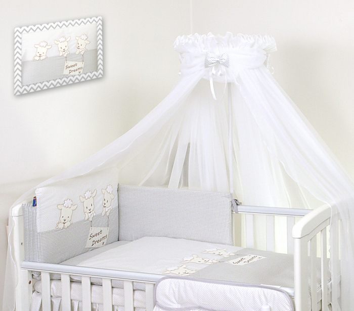 AMY - Lenjerie 3 piese Cu protectie laterala Sweet Dreams din Bumbac, 120x60 cm, Gri [2]