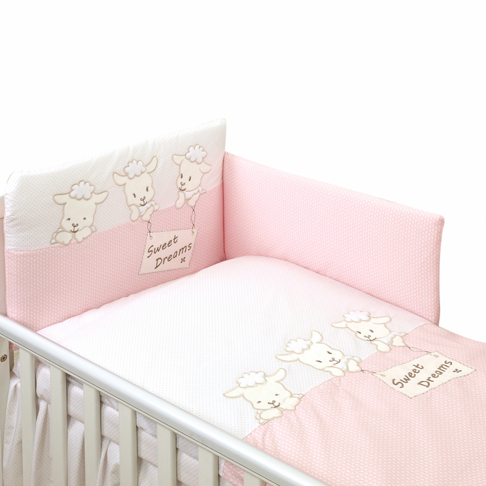 AMY - Lenjerie 3 piese Cu protectie laterala Sweet Dreams din Bumbac, 120x60 cm, Roz [3]
