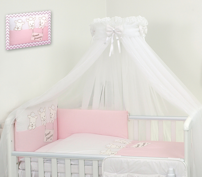 AMY - Lenjerie 3 piese Cu protectie laterala Sweet Dreams din Bumbac, 120x60 cm, Roz [2]