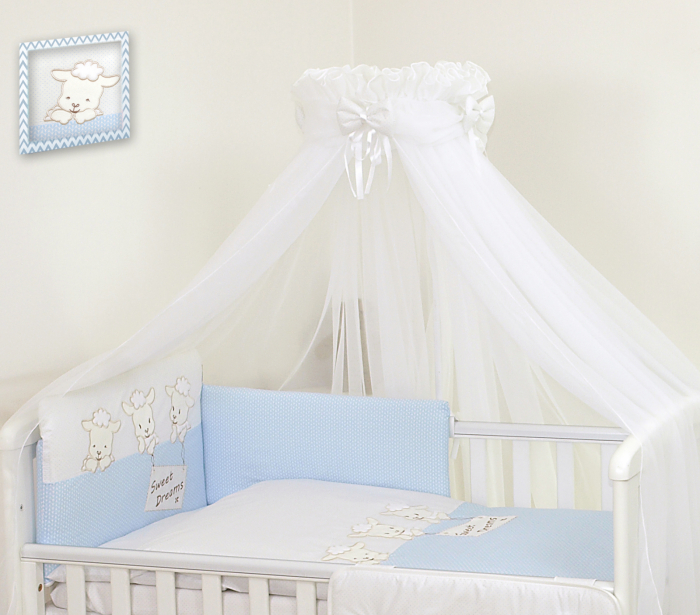 AMY - Lenjerie 3 piese Cu protectie laterala Swwet Dreams din Bumbac, 120x60 cm, Blue [2]