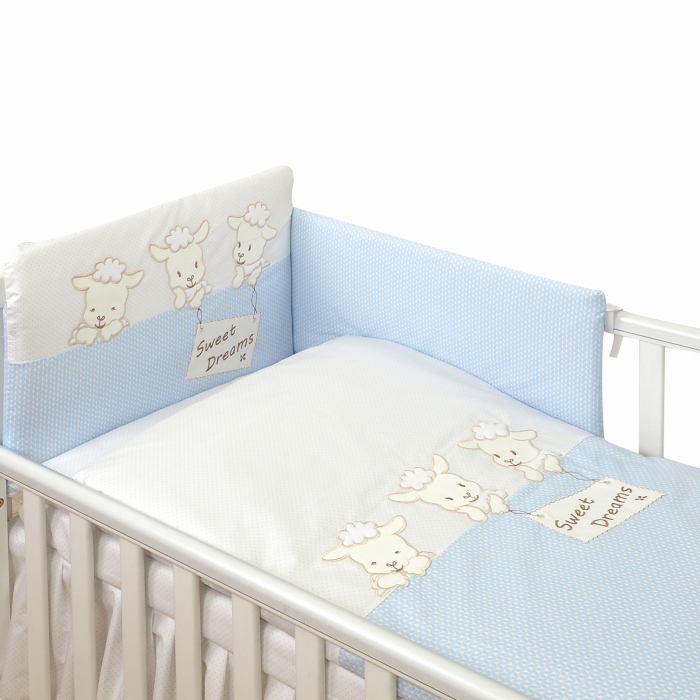AMY - Lenjerie 3 piese Cu protectie laterala Swwet Dreams din Bumbac, 120x60 cm, Blue [3]