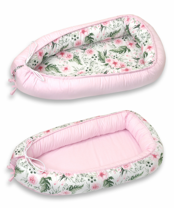 AMY - Suport de dormit Babynest, Reversibil, 70x45 cm, Rose Garden Roz [4]