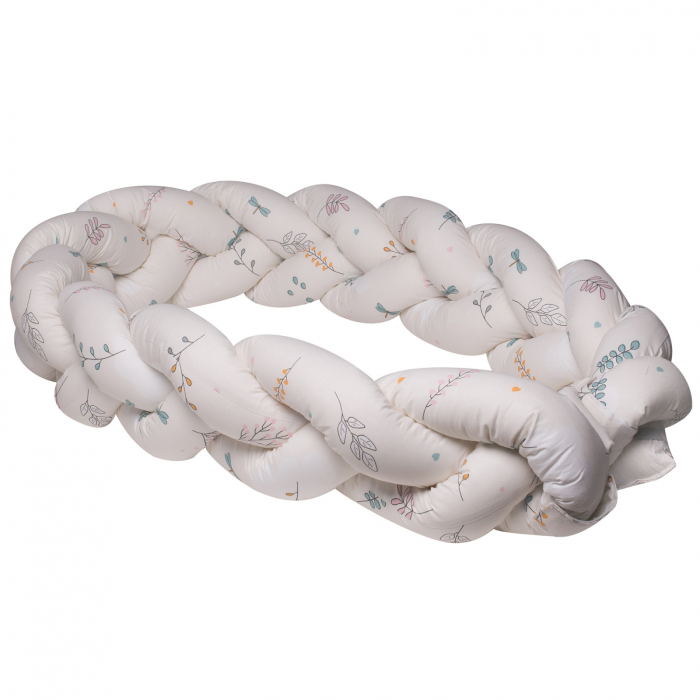 Aparatoare laterala pat Bumper impletit, Cu inchidere velcro, Bumbac, Airy Bej, 210X21 cm [3]