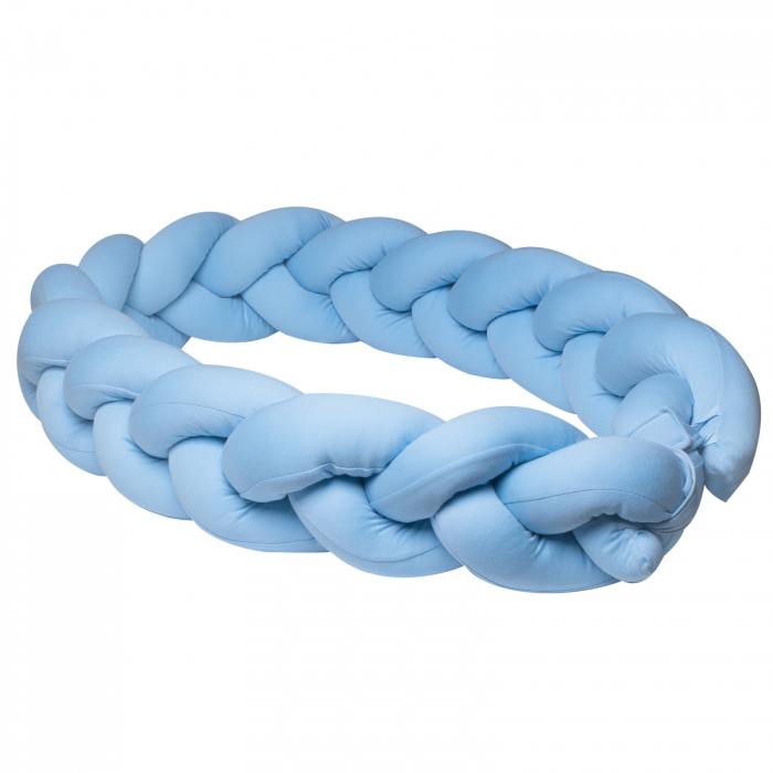 Aparatoare laterala pat Bumper impletit, Cu inchidere velcro, Bumbac Jersey Blue, 210x20 cm [5]