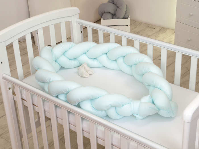 Aparatoare laterala pat Bumper impletit, Cu inchidere velcro, Bumbac, Mint, 210X21 cm [3]