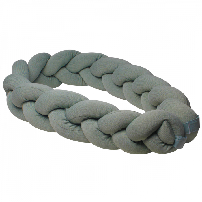 Aparatoare laterala pat Bumper impletit, Cu inchidere velcro, Bumbac Tricot Verde Salvia, 210x20 cm [6]