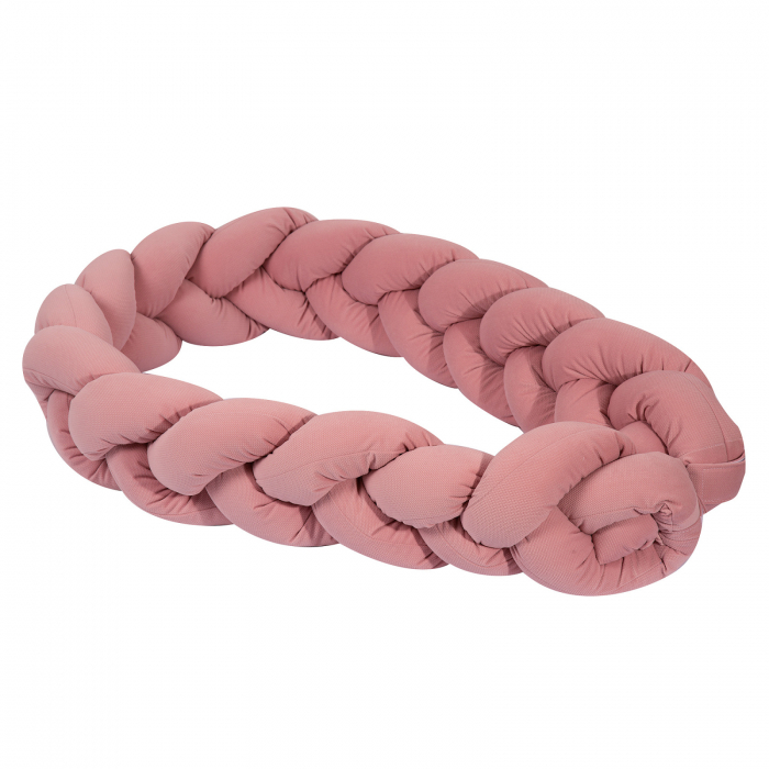 Aparatoare laterala pat Bumper impletit, Cu inchidere velcro, Bumbac Velvet Roz, 210x21 cm [5]