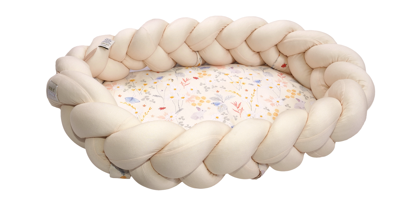 BabyNest cu protectie impletita 210x21cm detasabila, Nature Bamboo by Amy, Lunca Bej, 80 x 50 cm [2]