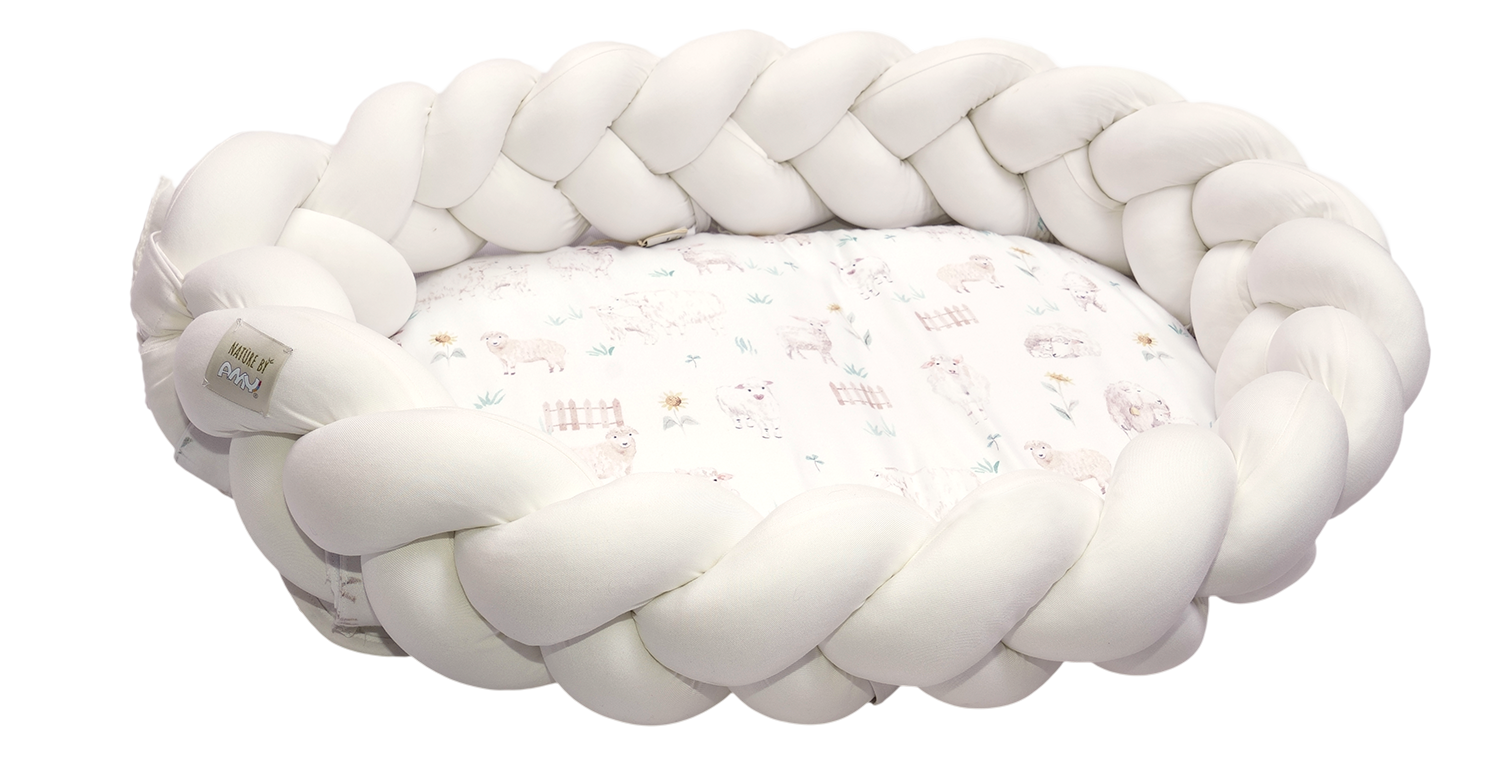 BabyNest cu protectie impletita 210x21cm detasabila, Nature Bamboo by Amy, Oite, 80 x 50 cm [2]