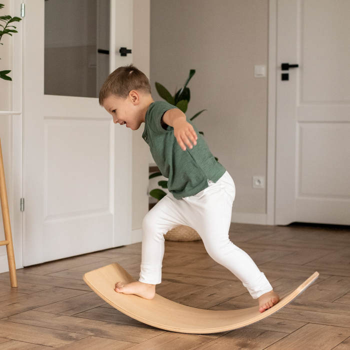 Balance board - Placa de echilibru din lemn pentru copii cu fetru presat gri, MeowBaby [4]