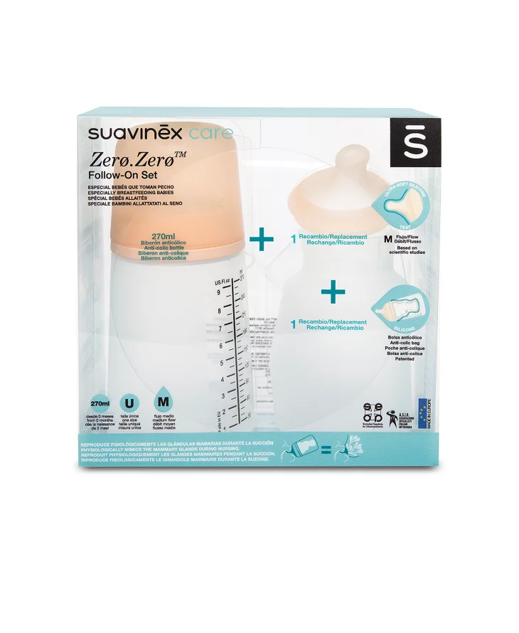 BIBERON Suavinex  ANTI-COLICI ZERO ZERO 270 ml cu debit mediu - SET [2]