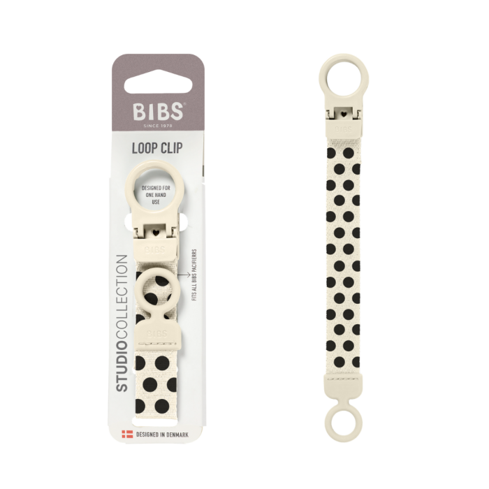 BIBS - Lantisor clip Loop pentru suzeta, Studio Collection Polka Dots, Ivory Black [4]