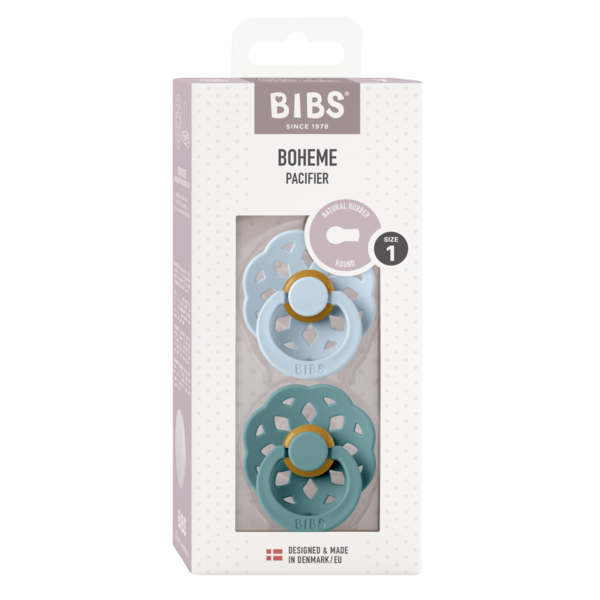BIBS - Set 2 suzete Boheme Latex, tetina rotunda, 0 luni + BABY BLUE/ISLAND SEA [2]