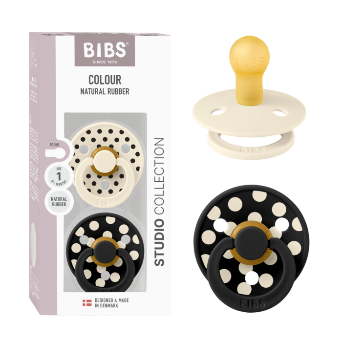 BIBS - Set 2 suzete Colour Studio Collection Polka Dots, tetina rotunda, 0 luni+ [4]