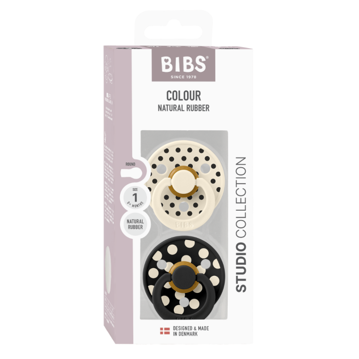 BIBS - Set 2 suzete Colour Studio Collection Polka Dots, tetina rotunda, 0 luni+ [2]