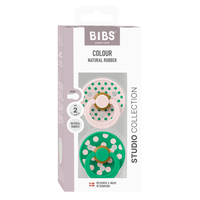 BIBS - Set 2 suzete Colour Studio Collection Polka Dots, tetina rotunda, 6 luni+ [2]