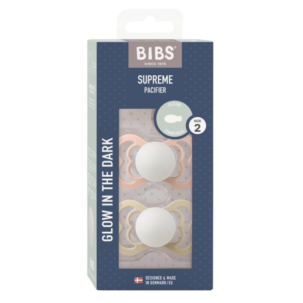 BIBS - Set 2 suzete Supreme Fosforescente GLOW Silicon, tetina simetrica, 6 luni + [2]