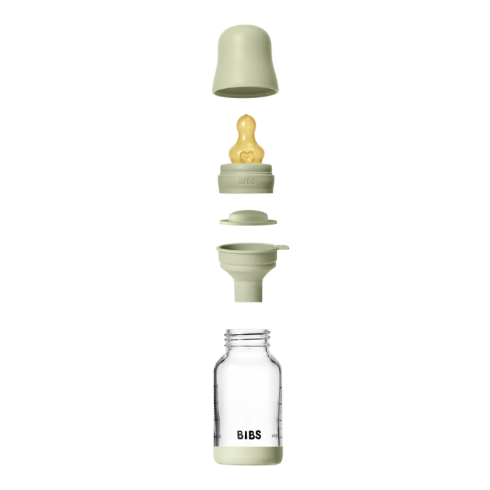 BIBS - Set complet biberon din sticla anticolici cu tetina din latex, flux lent, 120 ml, Sage [4]