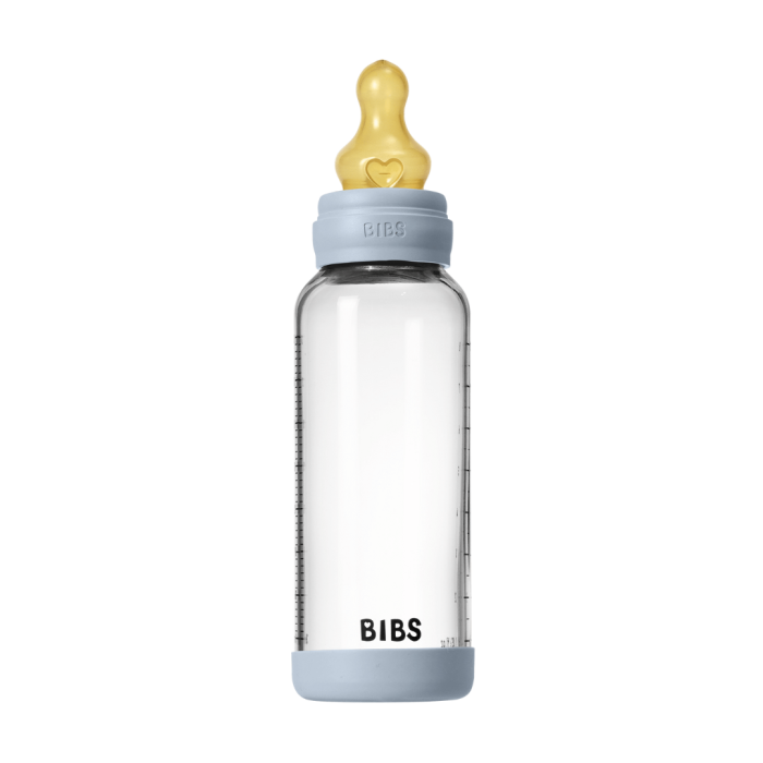 BIBS - Set complet biberon din sticla anticolici cu tetina din latex, flux mediu, 240 ml, Baby Blue [3]