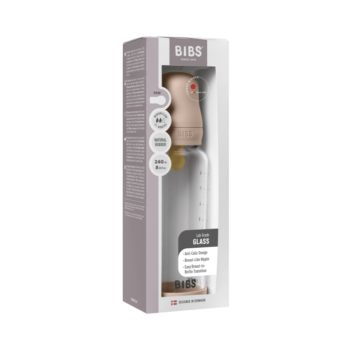 BIBS - Set complet biberon din sticla anticolici cu tetina din latex, flux mediu, 240 ml, [4]