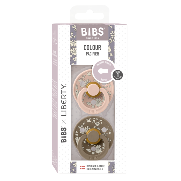BIBS x LIBERTY - Set 2 suzete Colour Capel Latex, tetina rotunda, 0 luni+  DARK OAK/BLUSH [3]