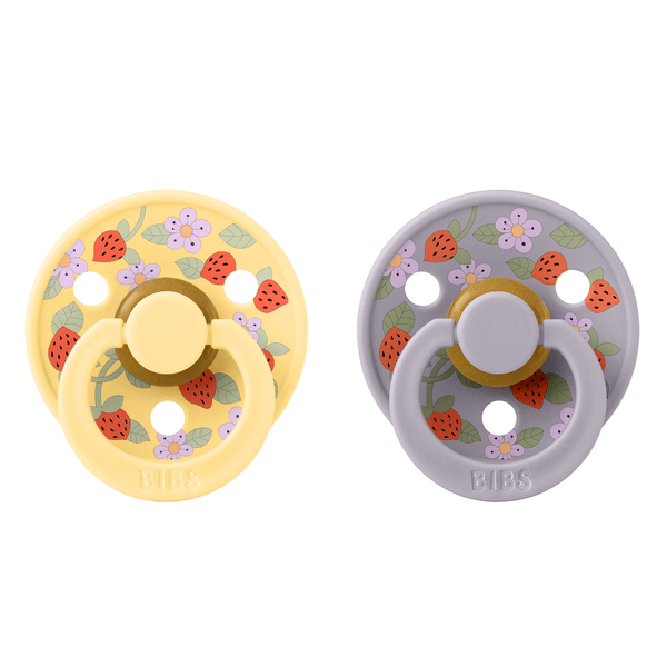 BIBS x LIBERTY - Set 2 suzete Colour Strawberries and Cream Latex, tetina rotunda, 6 luni+ Pale Butter/Fossil Grey [3]