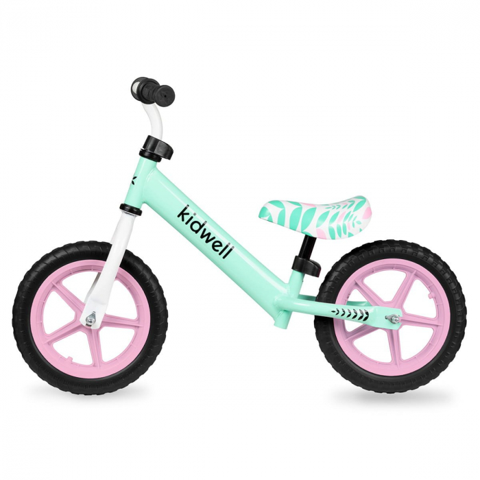 Bicicleta de echilibru fara pedale pentru copii, reglabila si roti late Eva de 12", Rebel Mint, Kidwell [3]